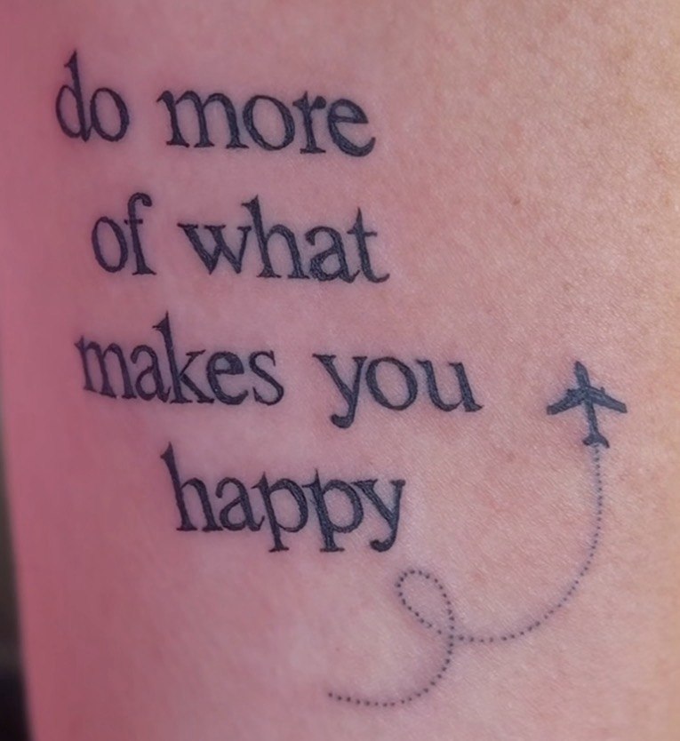 Fine-line quote tattoo with airplane - Sisters Ink Tattoo Studio Da Nang
