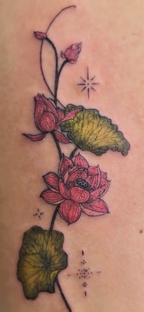 Color lotus flower tattoo - Sisters Ink Tattoo Studio Da Nang